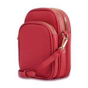 6672 Josie Triple Compartments Crossbody Bag , Red
